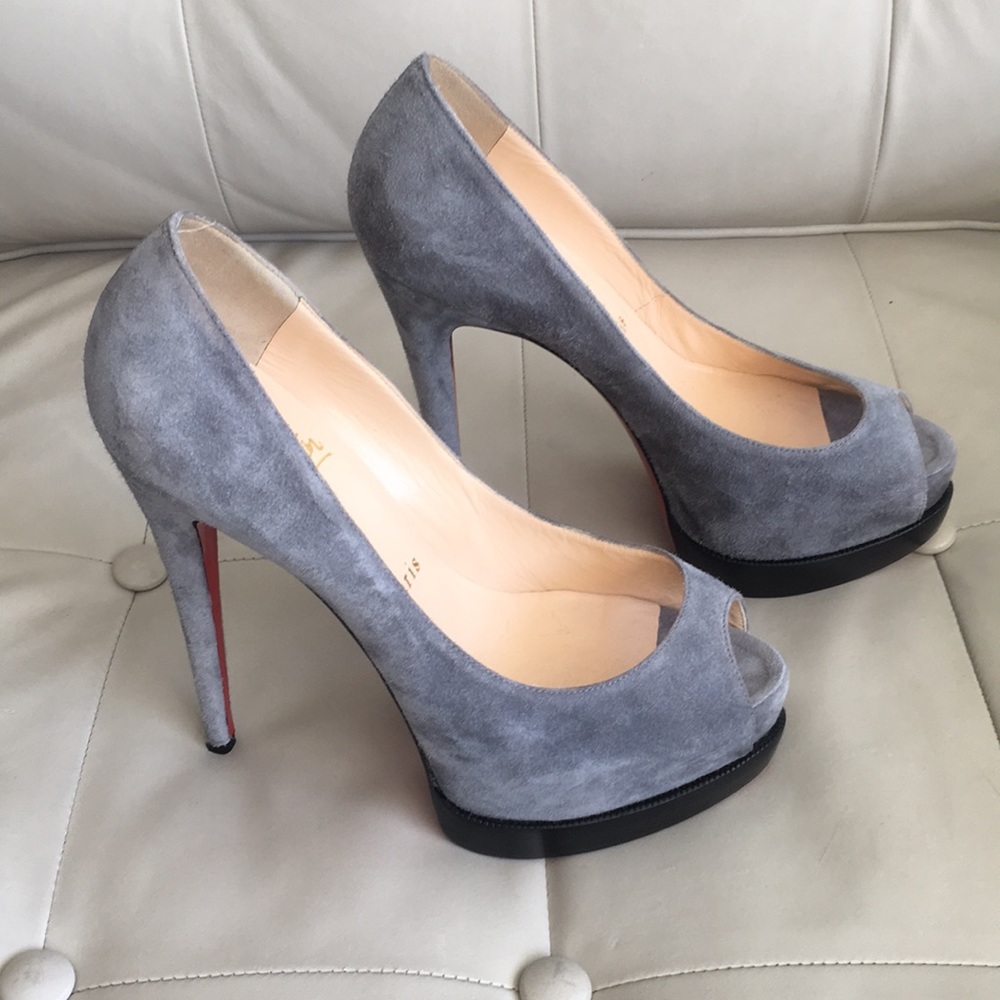 Christian Louboutin Suede Platform Heels in Gray